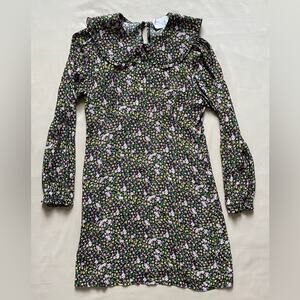 Charles Henry Floral Collar Keyhole Back Long Sleeve Mini Dress Size Large